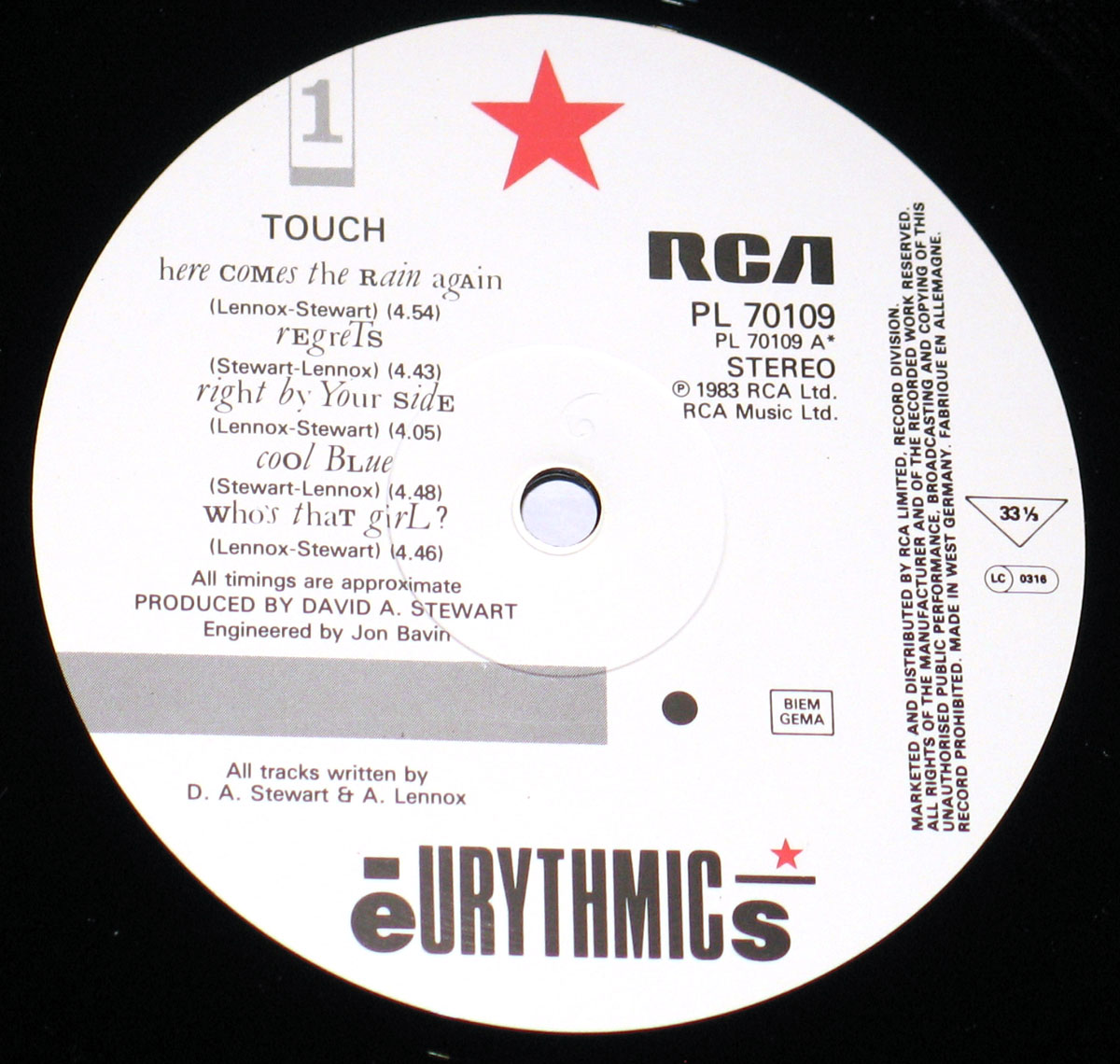 High Resolution Photo Eurythmics - Touch Promo 